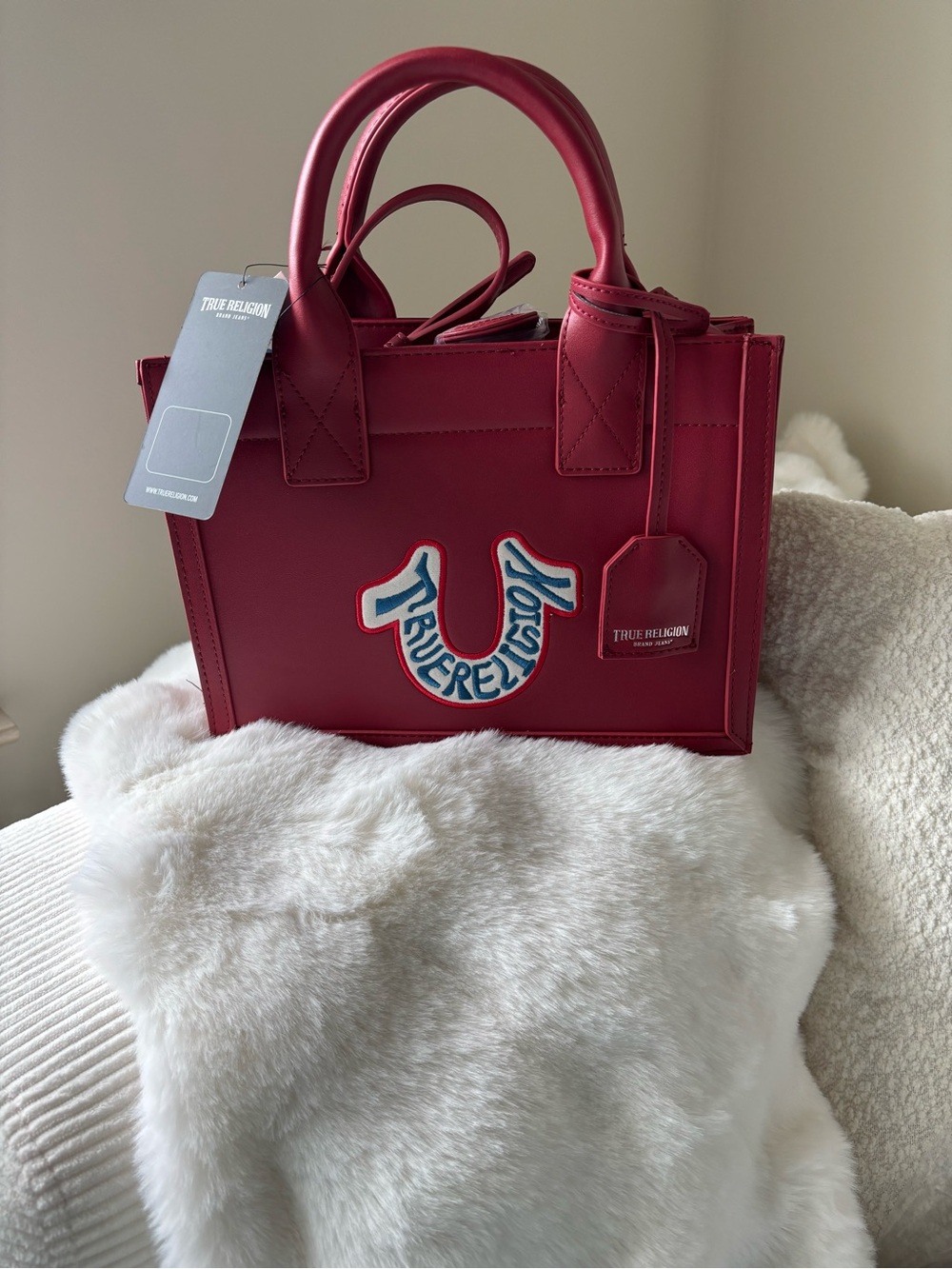 True Religion Women's Red Logo Tote Crossbody Bag NWT